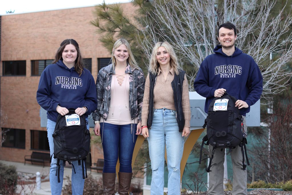 Year 4 Bachelor of Science in Nursing students, Natalie Armstrong (2nd from the left) and Jessica Wheeler (3rd from the left), initiated a Community Outreach project as part of their studies. Year 3 BSN students, Tessa Mitchell (far left) and Michael Sullivan (far right) have worked on the project since January 2023.
