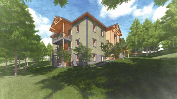 Image shows an artist's conceptual drawing of College of the Rockies new student housing.