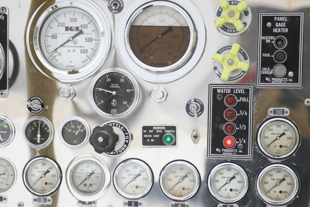 Dashboard of a fire truck