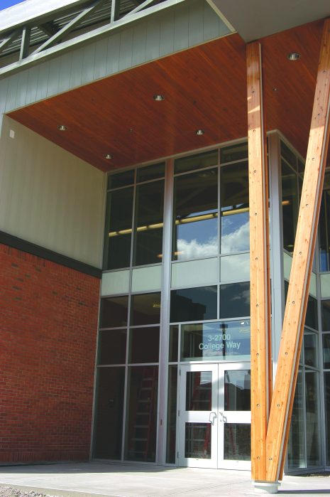 Image shows the front entrance of one of the College's Trades buildings - Pinnacle Hall.