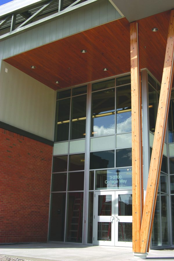 Image shows the front entrance of one of the College's Trades buildings - Pinnacle Hall.