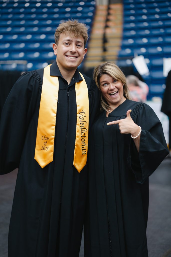 College of the Rockies 2025 Valedictorian posing with instructor