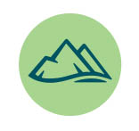 A green icon with an illustration of a mountain inside it.