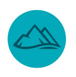 A blue icon with an illustration of a mountain inside it.
