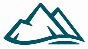 A white icon with an illustration of a mountain inside it.