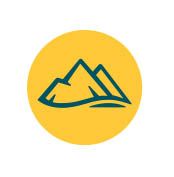 A logo of a mountain inside a yellow circle.