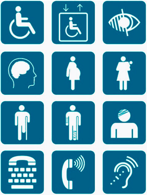 A collage of icons depicting different types of disabilities, both mental and physical.