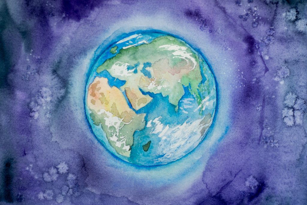 a watercolour painting of earth in space