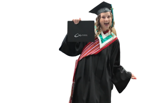 Image show excited graduate with her diploma