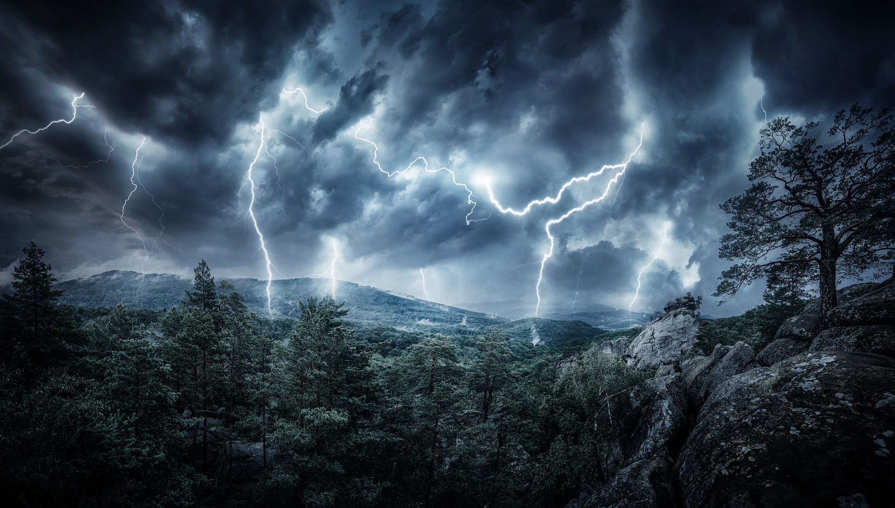 Lightning during a thunderstorm